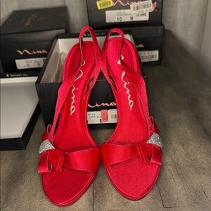 Nina Vibrant Red Satin Slingback Heels